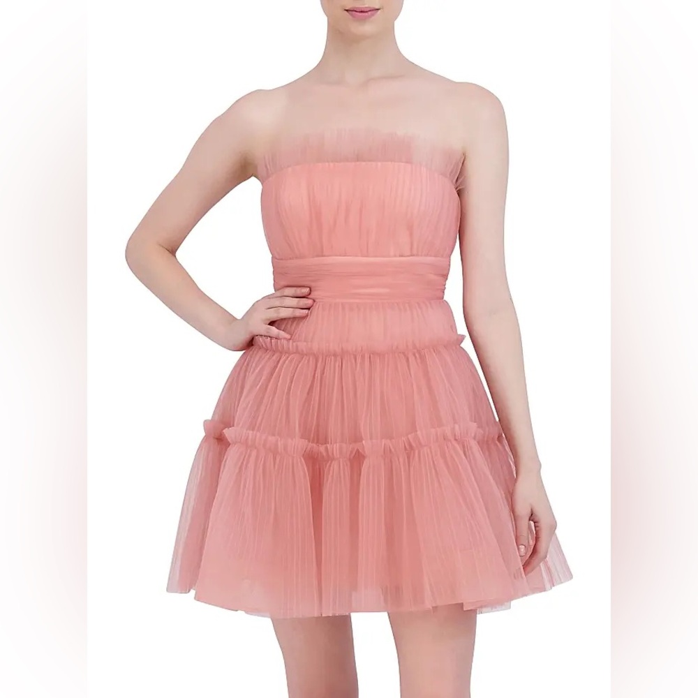 BCBGMaxAzria Strapless Tulle Corseted Mini Dress
